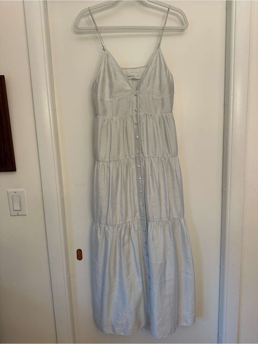Babaton Pale pearl/white Tiered Button-Front Maxi Dress